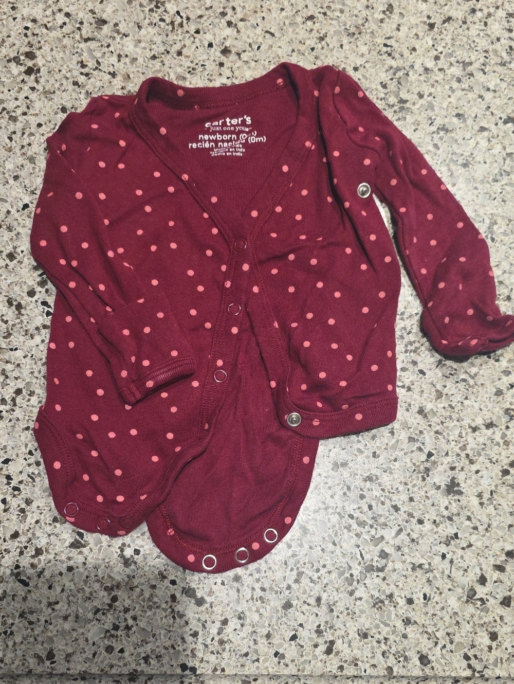 Carter's Burgundy and Pink Polka Dot Snap-Front Baby Cardigan
